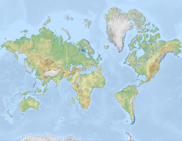 A mirror image of an Earth map showing the equivalence of having East and West wrong in a star map.